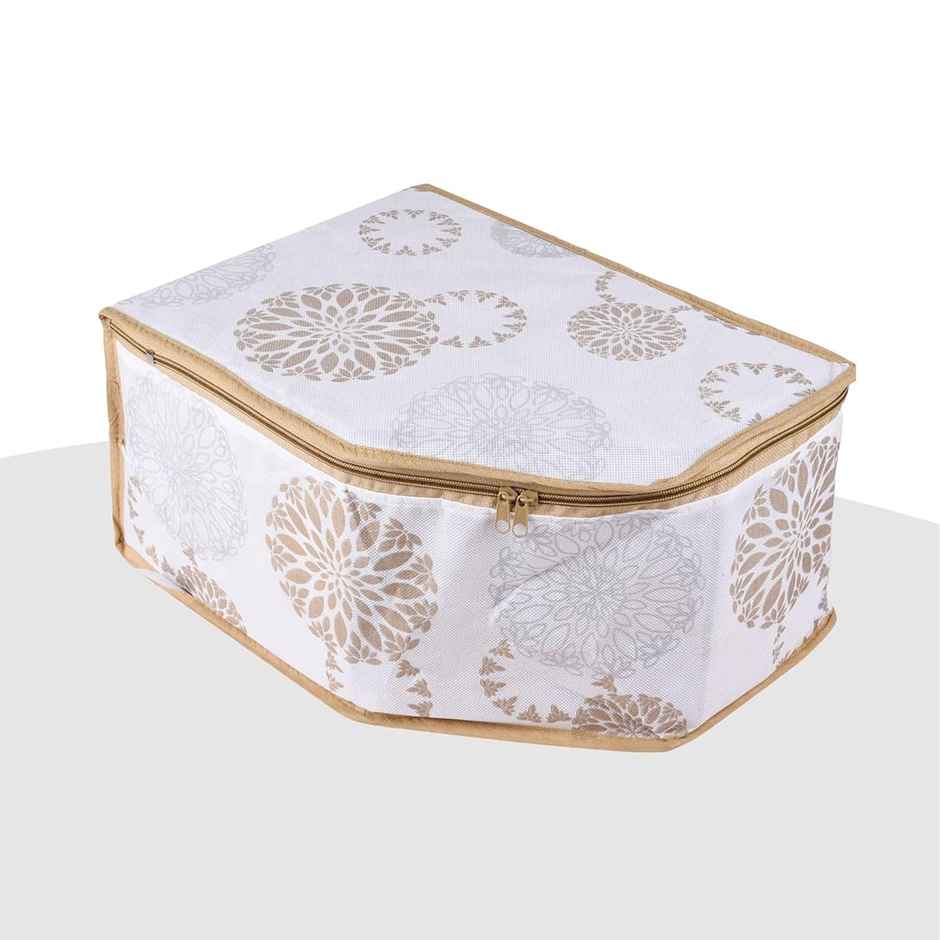 Kuber Industries Pack of 3 Gola-Print Blouse Cover With Zipper | Side Transparent Blouse Bag|White