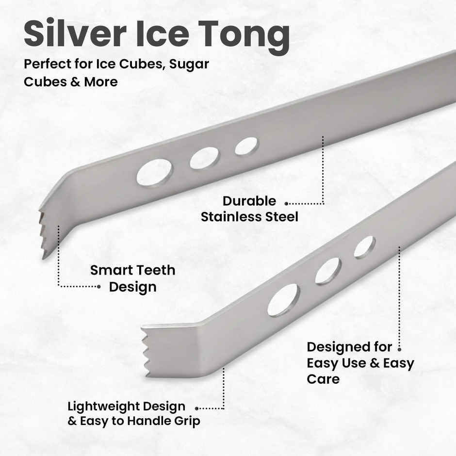 Perch Stainless Steel Ice Tong for Ice Cubes | Silver