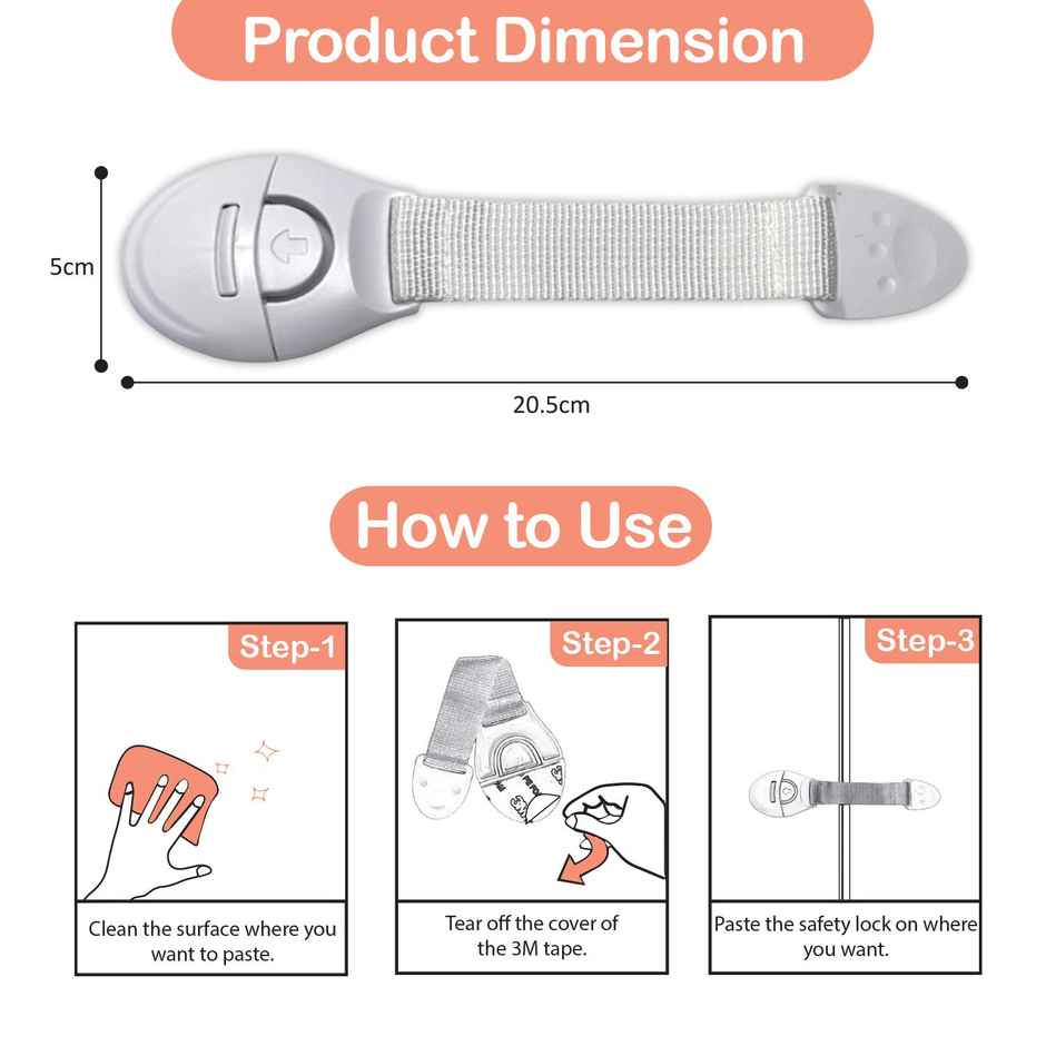 LuvLap Baby Safety Furniture Locks | Pack of 10 | Adjustable and Flexible with 3M Adhesive