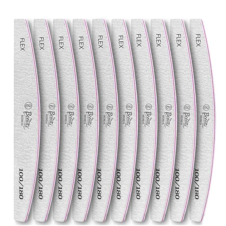 Beaute Secrets Professional Nail File Set Curved Fingernail with 100/180 grit Set of 10