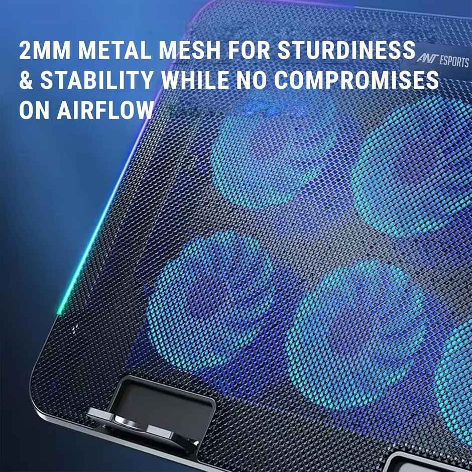 Ant Esports Esports NC250 RGB Laptop Cooling Pad, Laptop Cooler with Mobile Holder 6 Quite Fans Fan Speed Controller 7 Height Adjustable Angle 2USB Ports Compatible for Laptop up to 15.6" - Black