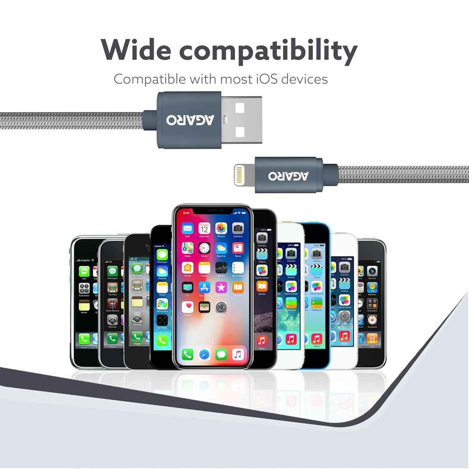 AGARO Blaze Type C to Lightning Nylon Braided cable 1M - Grey