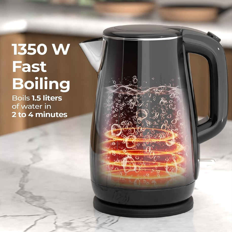 Lifelong Electric Kettle, 1350W Cool Touch Fast Water Boiling Auto Shut-Off, SS Body |Black - 1.5 L