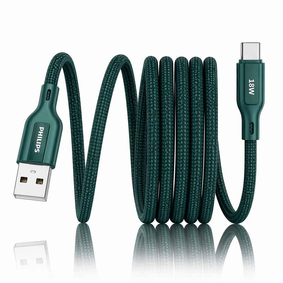 Philips 18W USB A to Type C Fast Charging Cable | DLC4130AT94 | Crystal Teal | 1 m