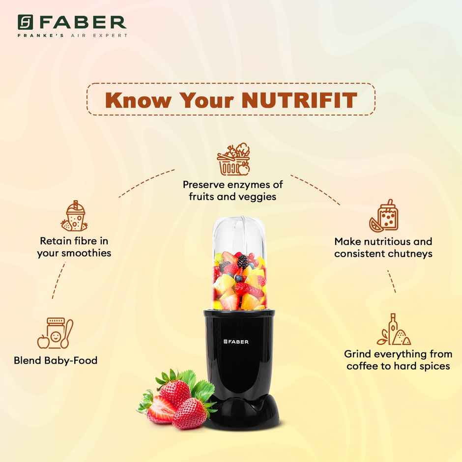 Faber Sportz Blender 3-in-1 Nutrifit Nero | 400W | Detachable SS Blade |3 PC Jar 500ML+300ML+500ML Mug