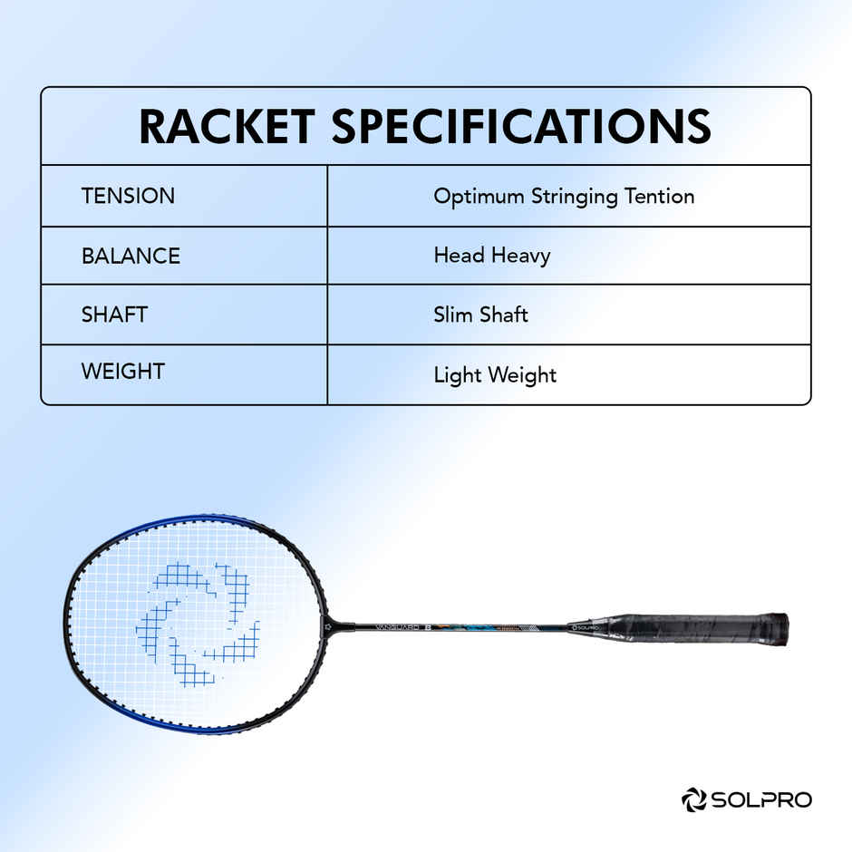 Solpro Vanguard 8 Aluminium Badminton Racket with Cover | Black & Blue