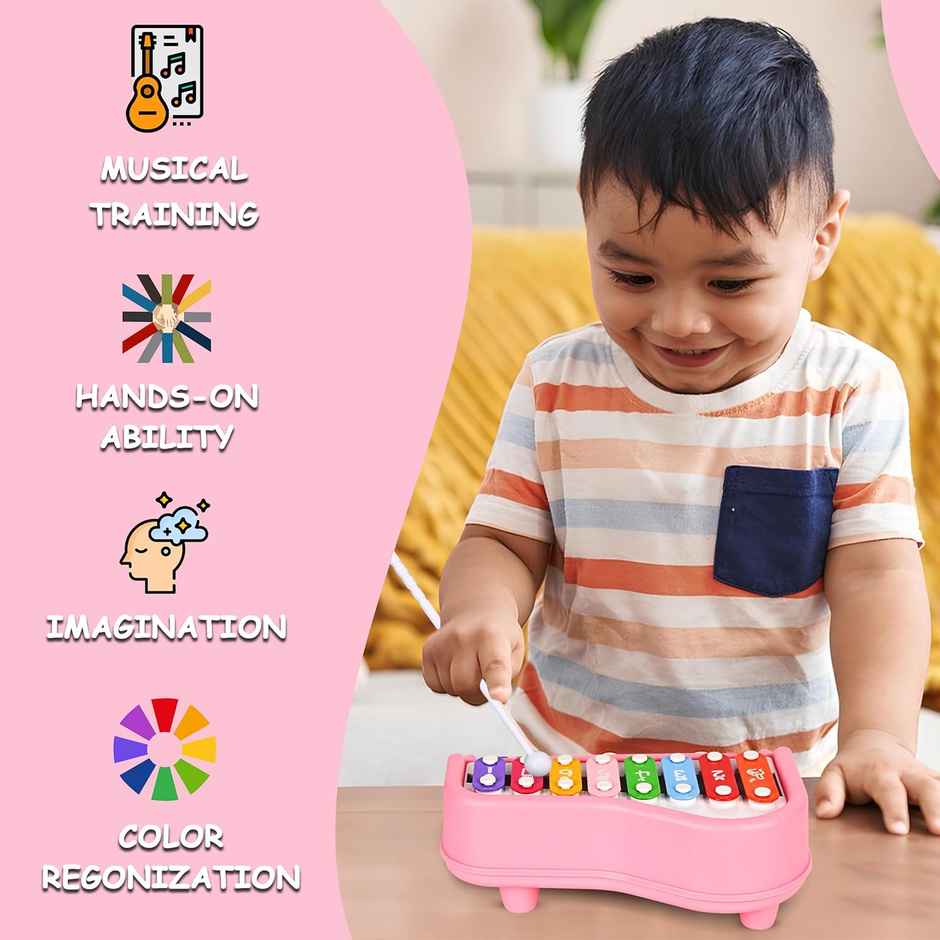 Mommers 2 in 1 Multicolored Key Keyboard Xylophone Piano, Preschool Kids Educational Toys | Pink