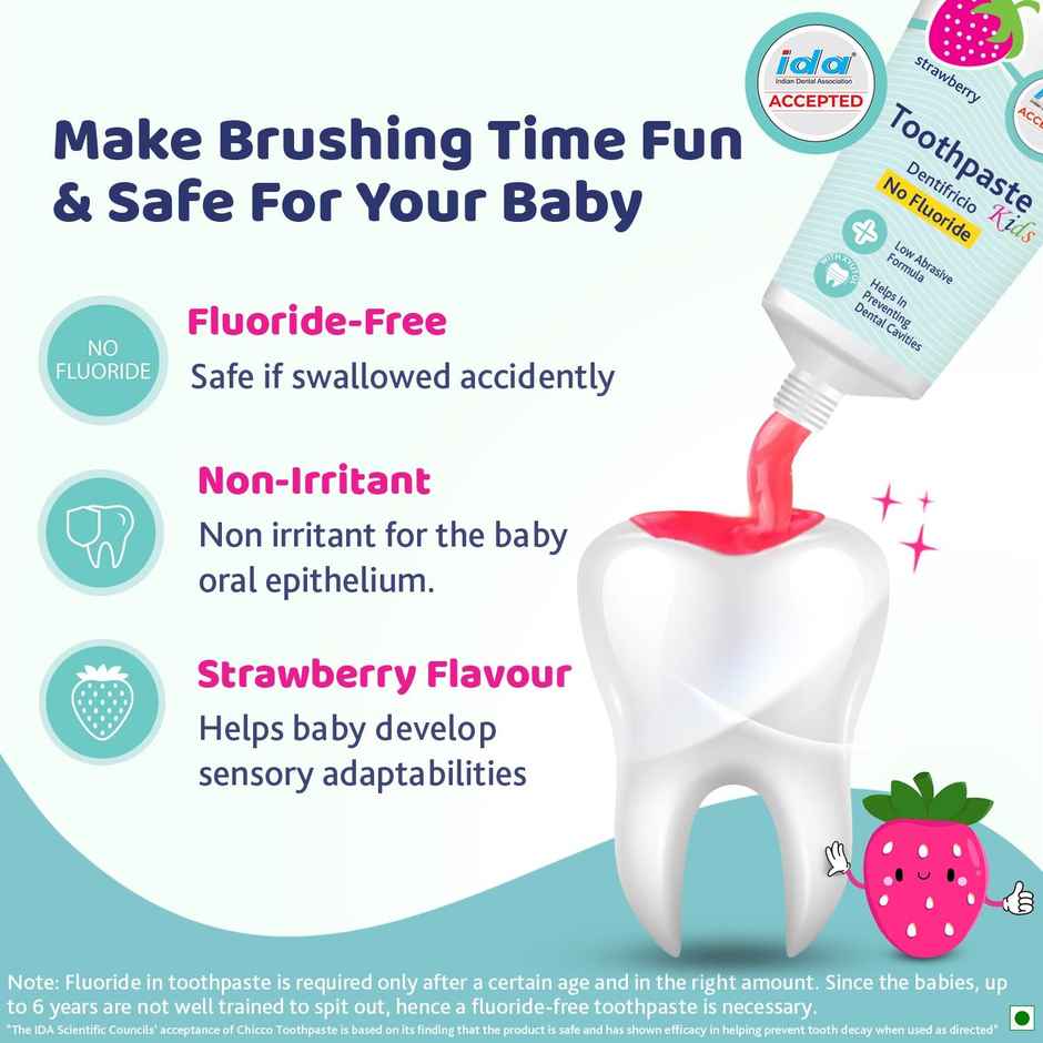 Chicco Toothpaste Strawberry 1-6Y Nofluoride