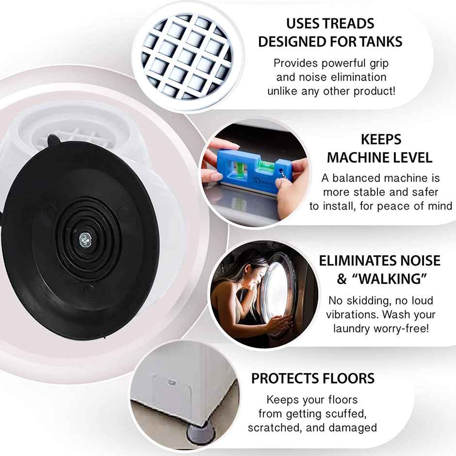 Daluci Washing Machine Pads For Vibration Reduction and Noise Control - Pack Of 4 | White