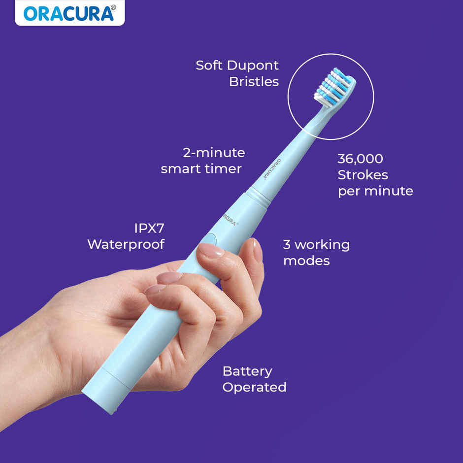 Oracura Sb100 Sonic Lite Battery Operated Electric Toothbrush Blue
