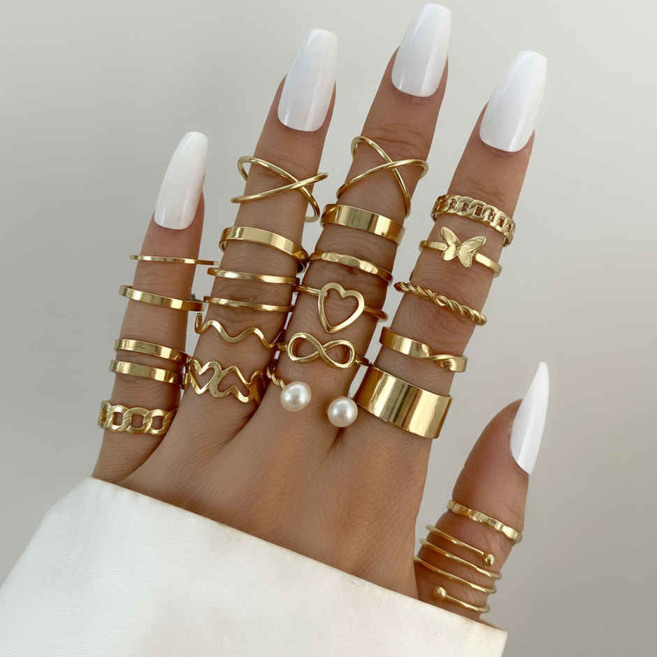 Shining Diva Fashion 44 Pcs Combo Gold and Silver Plated Rings for Women and Girls | Cmb300