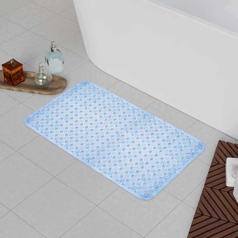 Kuber Industries PVC Transparent Bathroom Mat with Drain Holes | Blue | 35 x 66 cm