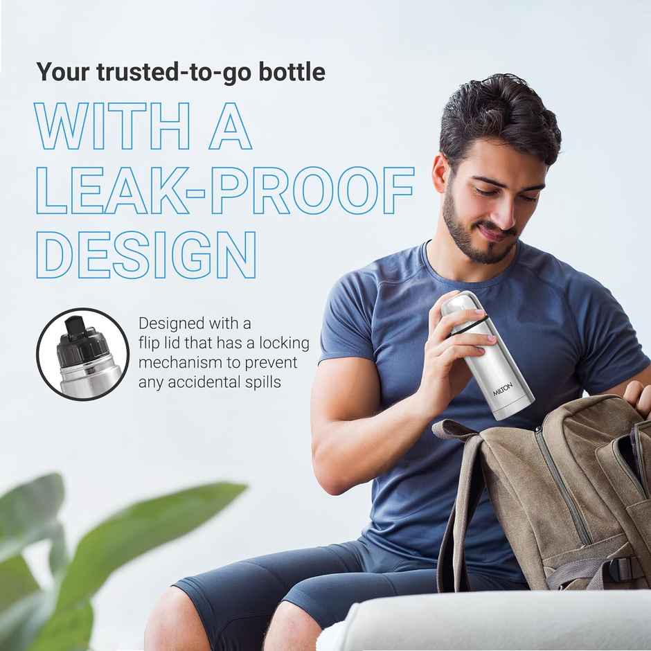 Milton Stainless Steel Flip Lid Thermosteel 24 Hrs Hot & Cold Water Bottle With Bag|Silver - 350 ml