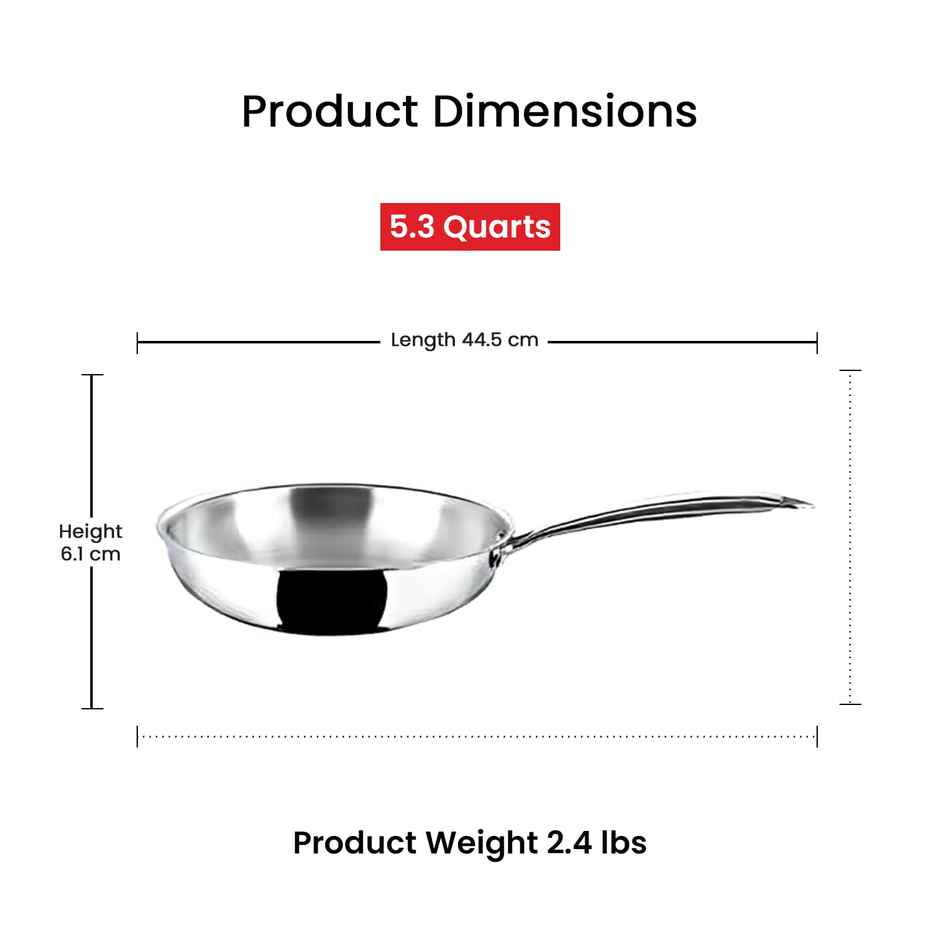 Vinod Platinum Triply Stainless Steel Fry Pan - 24 Cm (Induction Friendly)