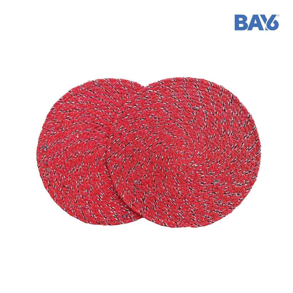 BAY6 Aura Cotton Round Floor Mat | Red | 40 x 40 cm | Pack of 2