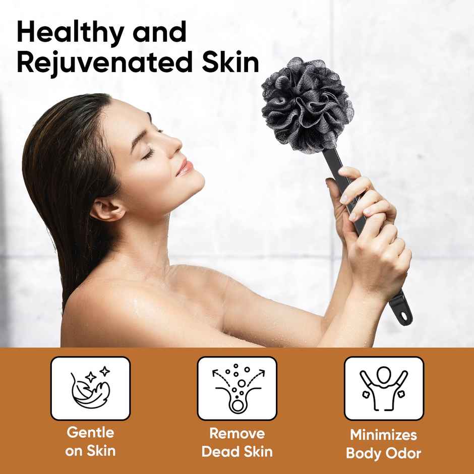 Vega BCA Luxury Black Bath Brush with Long Handle Exfoliating Back Bath | BA-1/8