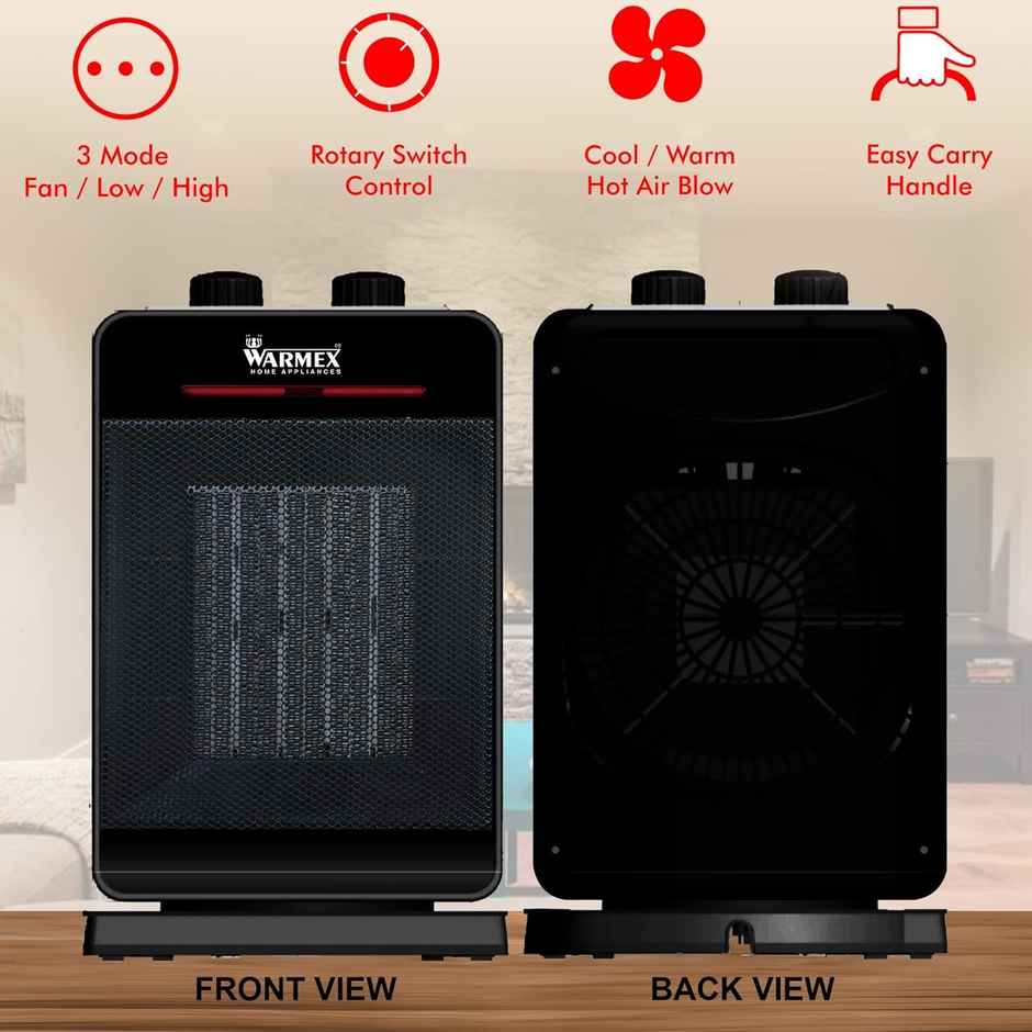 Warmex Ptc Electric Room Heater For Home 2 Heat Settings: 1000/1200 W Fast & Silent Heating Switch