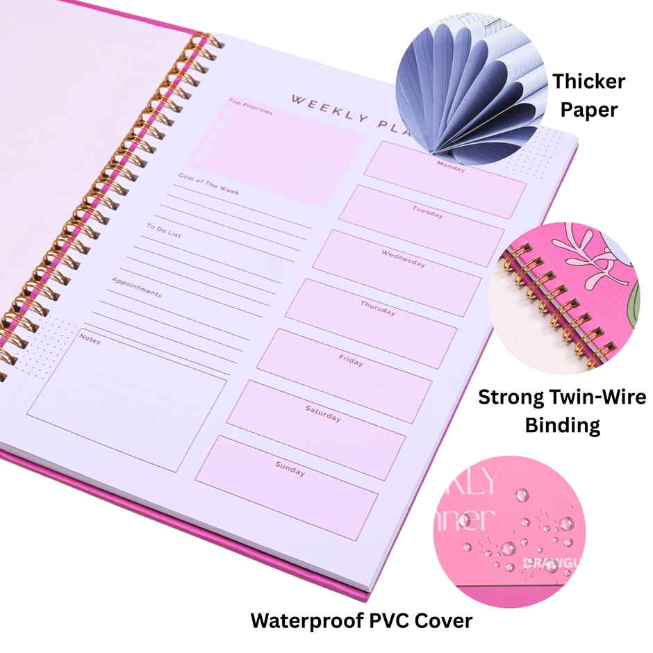 DRAWGUUD Weekly Planner Notebook, Undated | 52 weeks for Daily life, Work, Students