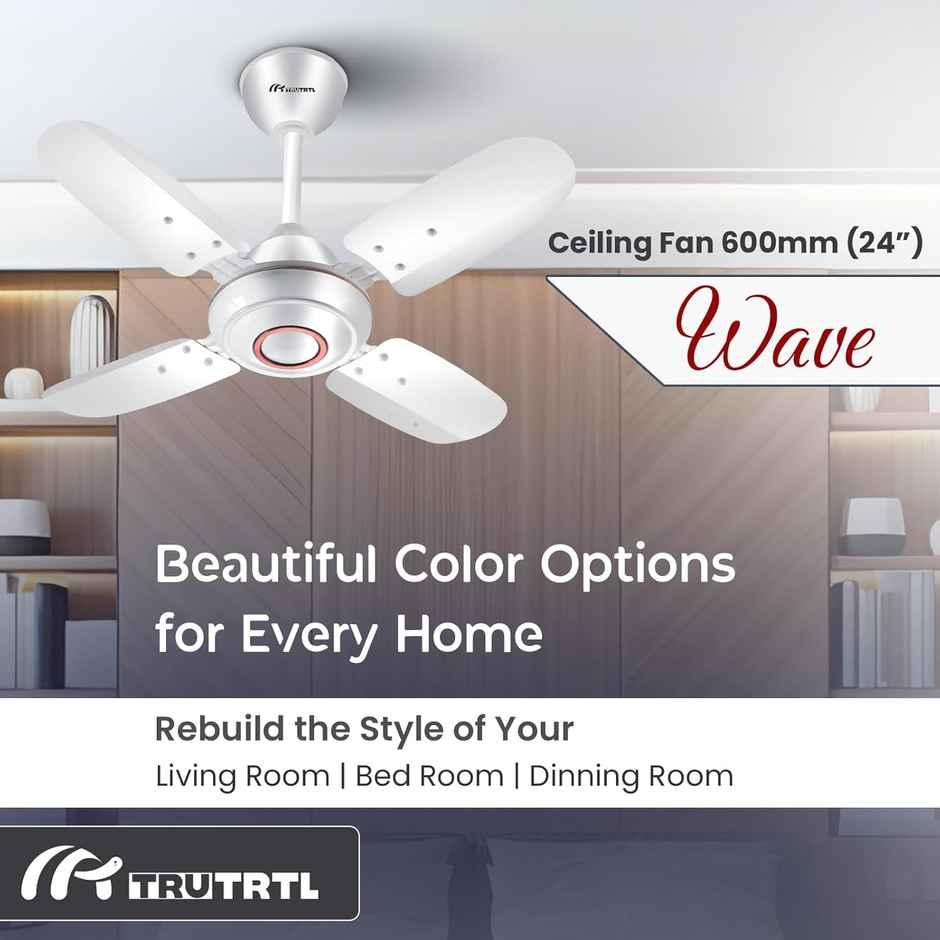 truTRTL Wave Ceiling Fan, 600mm/24 Inch, High-Speed, Energy Saving, Durable & Stylish, White