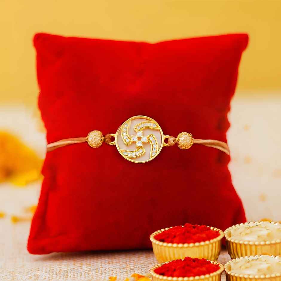 Religious Swastika Designer Rakhi for Brother | Designer Rakhis with Roli Chawal Pack (eCraftIndia)