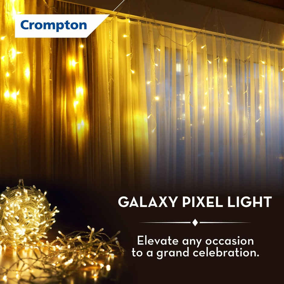 Crompton Galaxy Pixel Festive Lights| 10 m | 48 LEDs| Multicolour | Direct 2-pin Plug, BIS Safe Wire