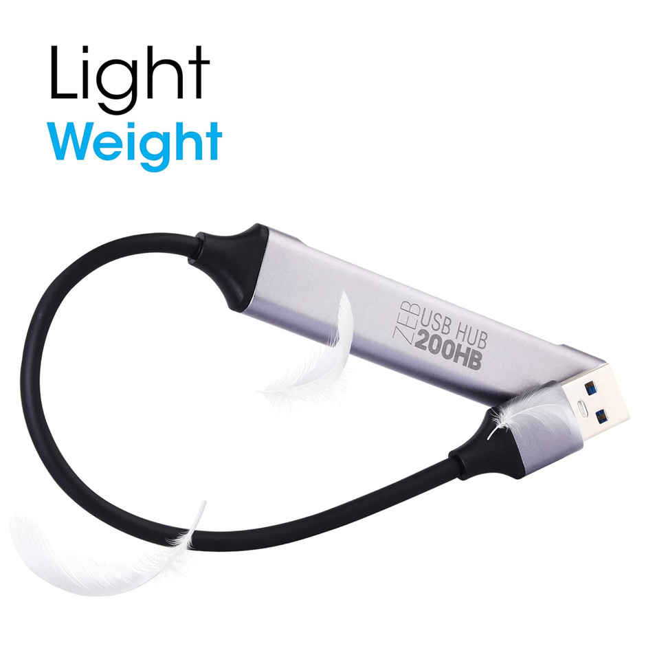 Zebronics 200HB USB 3.0 4 Port hub with Hi Speed Data Transfer, Aluminum + ABS Body, 15cm Cable, Sleek Design and Plug Play Usage - Black & Grey