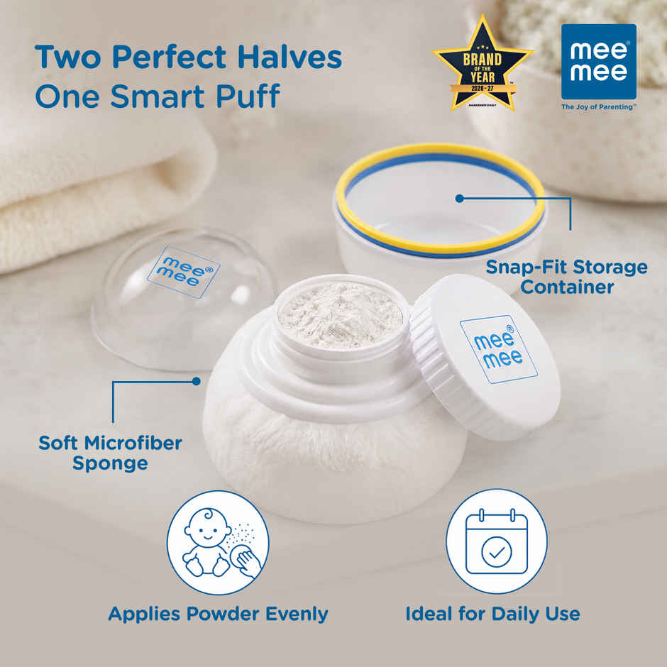 Mee Mee Soft Feel Powder Puff with Box Holder | BPA-Free | Blue