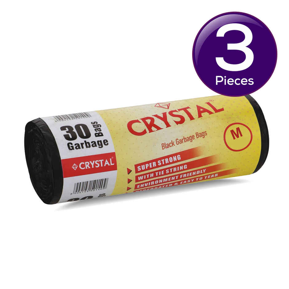 Crystal Medium Black Garbage Bag Roll 19X21 Combo of 3