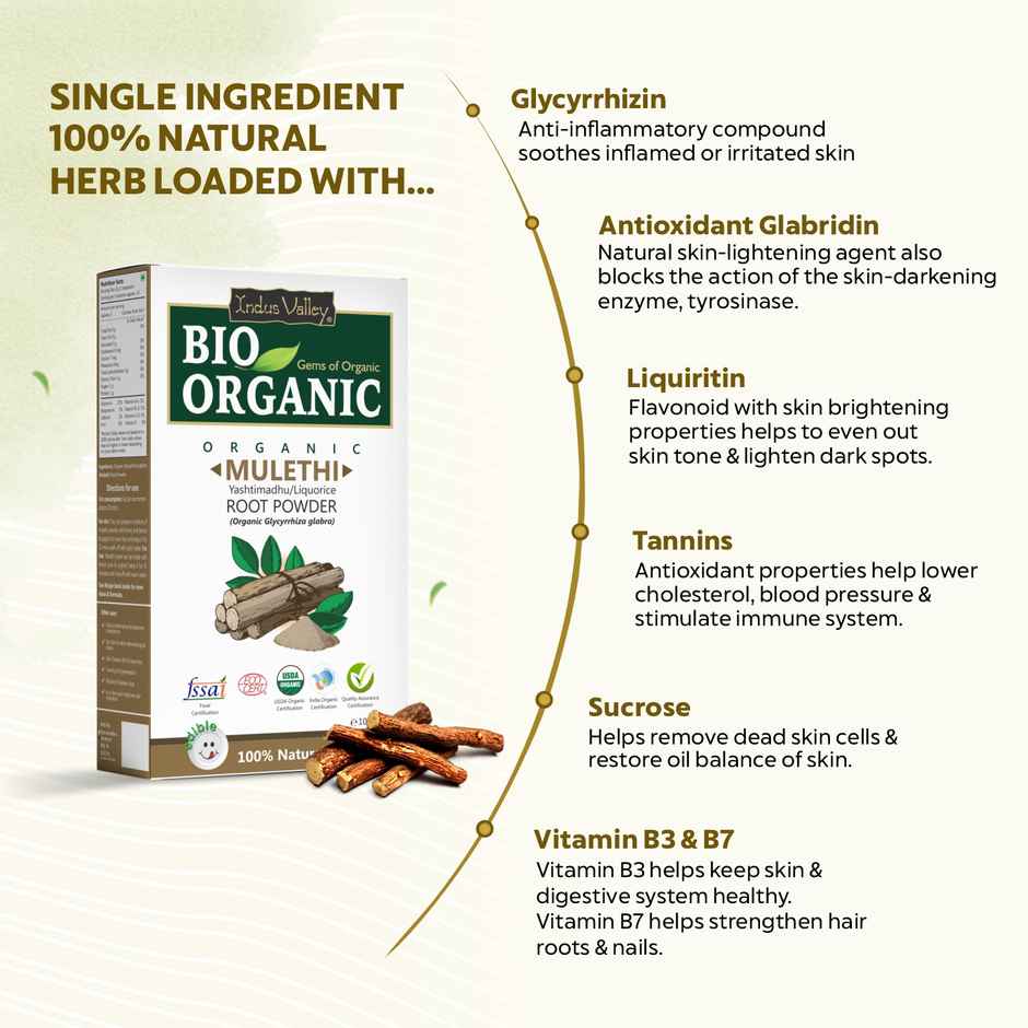 Bio Organic Natural Mulethi Powder by Indus Valley for Hair Fall Control&Glowing Skin DIY Face Pack