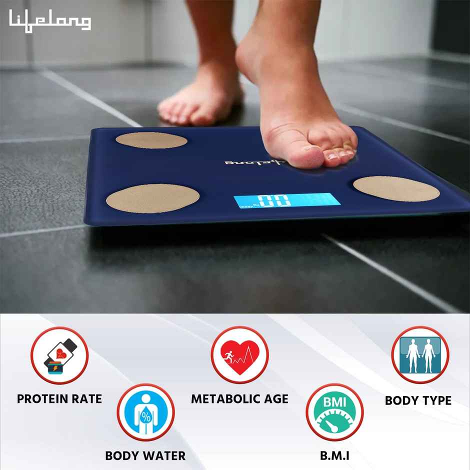 Lifelong Llws36 Smart Bmi Weighing Scale With 13 Body Parameters With Bluetooth Weighing Scale-Blue