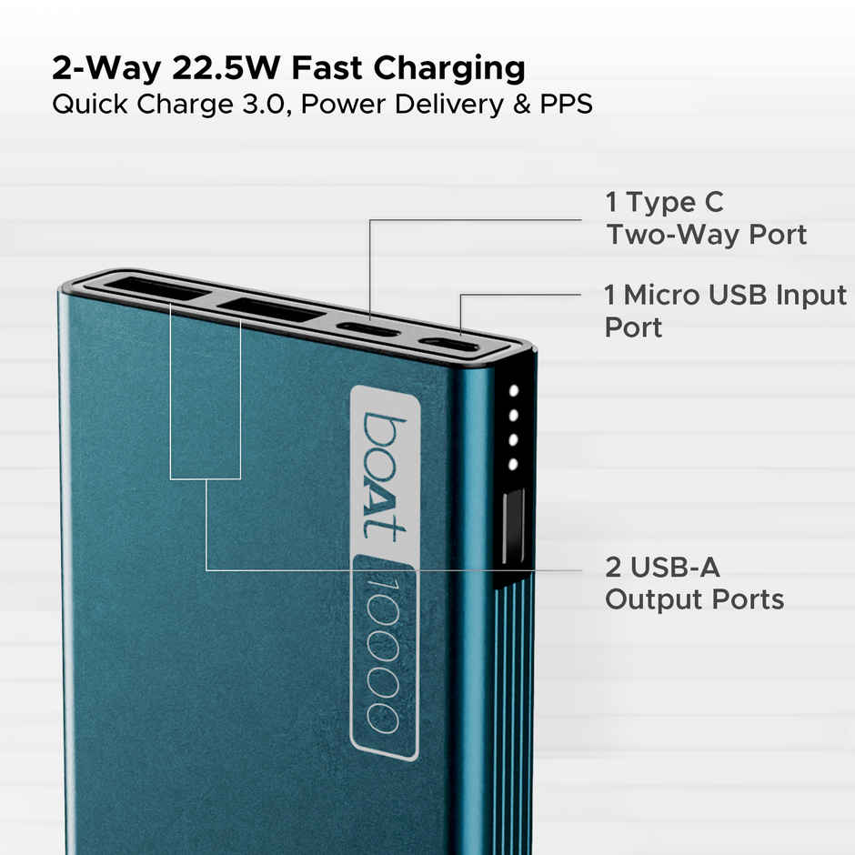 boAt 10000 mAh Power Bank w/ 22.5W Fast Charging & Smart IC Protection - PB300 (Steel Blue)