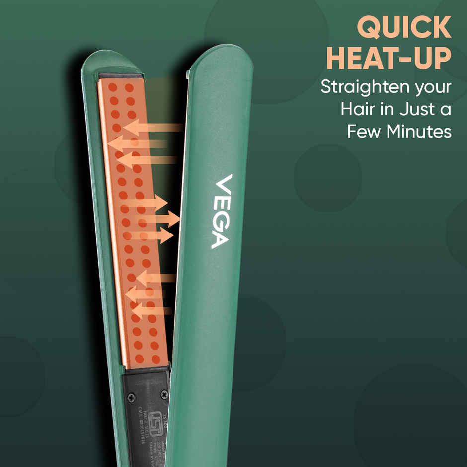 Vega Salon Smooth Hair Straightener for Women with Quick Heatup, 1 Year Warranty, Green (VHSH-42)
