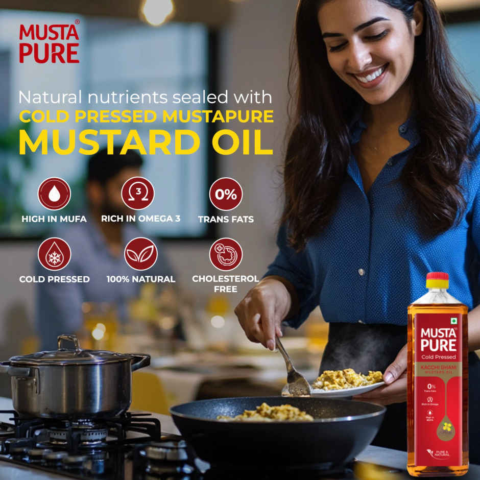 MustaPure Kachi Ghani Mustard Oil (Cold Pressed) | Pure & Natural | Cooking Oil | Bottle