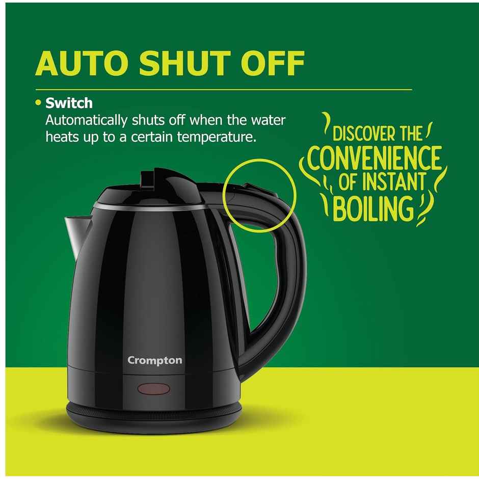 Crompton Activhot Electric Kettle | 1.2 Litres | Cool Touch | Black