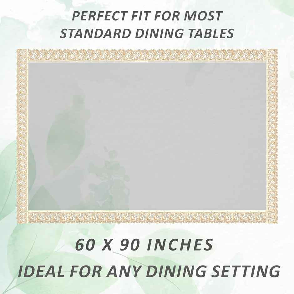 Kuber Industries PVC 6 Seater Transparent Dining Table Cover with Golden Lace