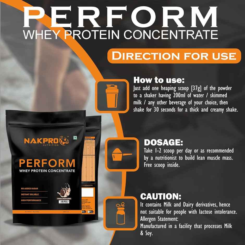 Nakpro Perform Whey Protein Concentrate Cookies & Cream 24G Protein 5.3G Bcaa