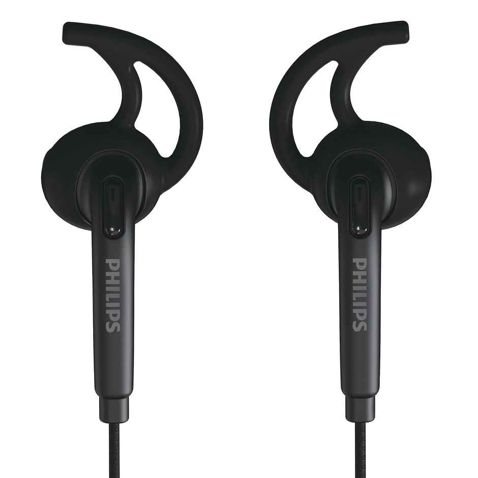 Philips TAA1009BK Sports Wired Earphones | 12 mm Drivers | In-Line Mic | IPX4 | Secure Fit | Black