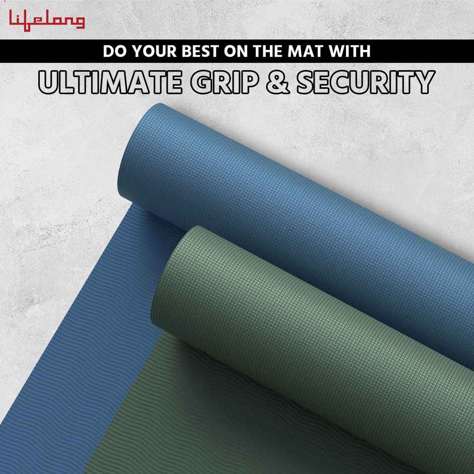 Lifelong 6mm Yoga Mat with Carry Strap for Gym & Home Workout | Blue