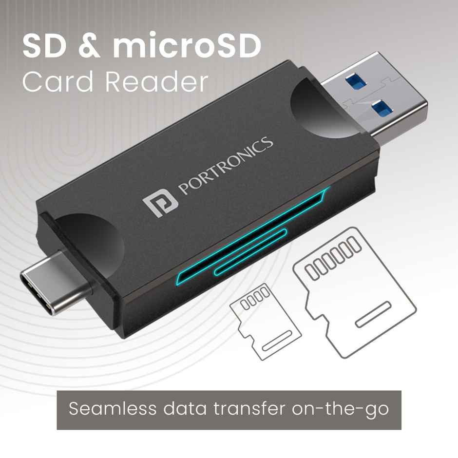 Portronics Mport 30 Plus Card Reader with Storage Case for microSD & SD Cards - Black
