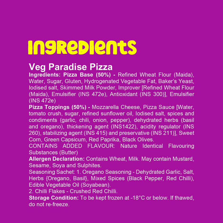 HyFun Veg Paradise Pizza, Cheesy Snack | Frozen