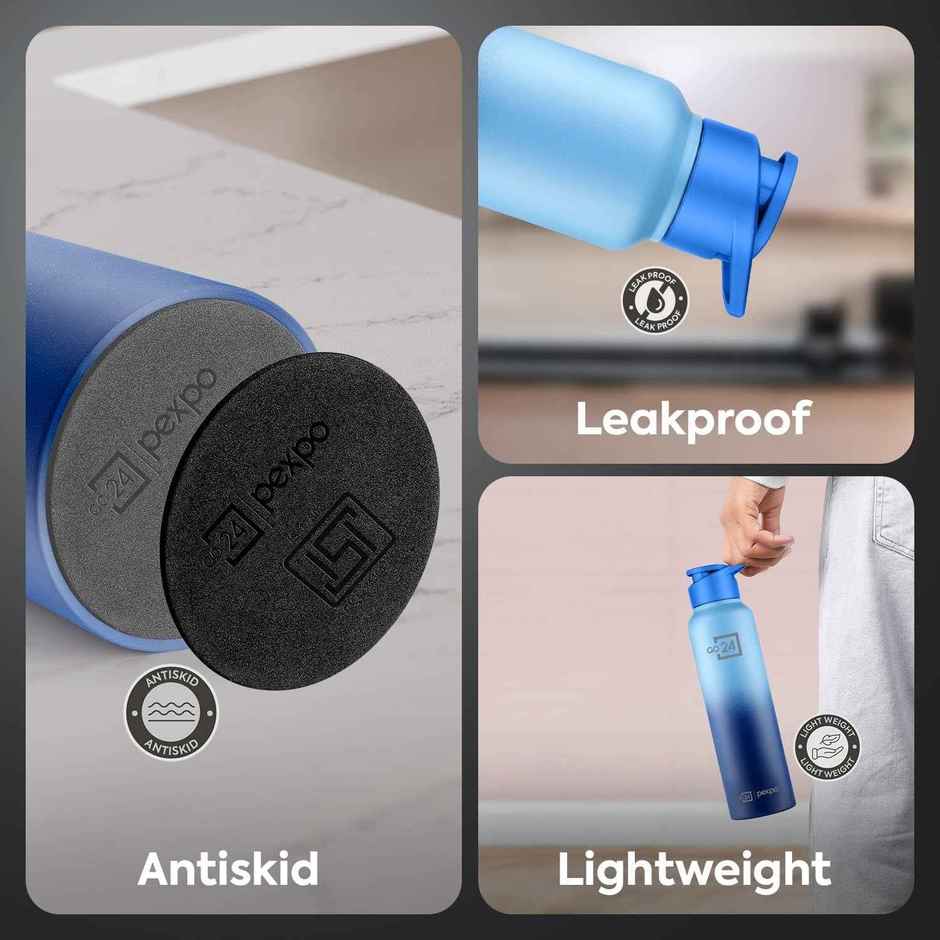 Go24 | Pexpo Craft Pro Stainless Steel Sports | Fridge Water Bottle with Sipper Cap | Blue & Dark Blue
