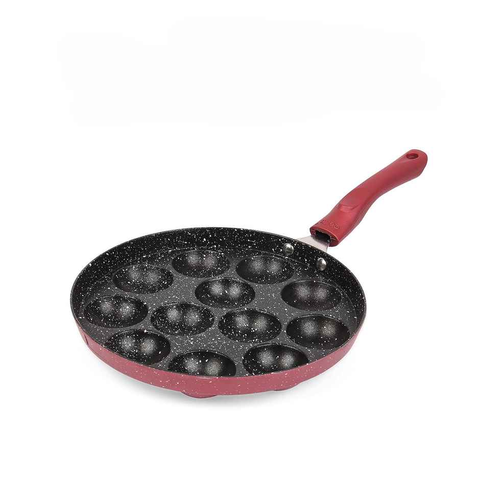 Cello Non Stick Crown 12 Cavity Appam Maker Single Handle| Maroon