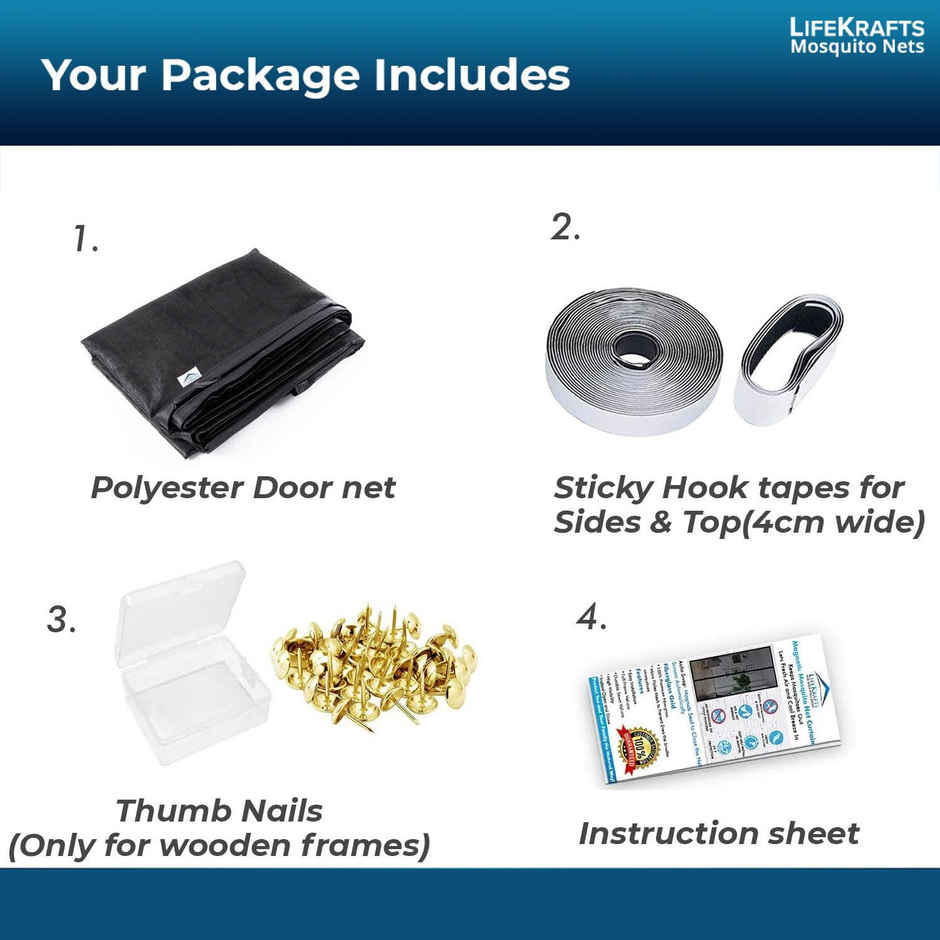 Lifekrafts Polyester Magnetic Mosquito Net For Door | Black - 210 x 100 cm