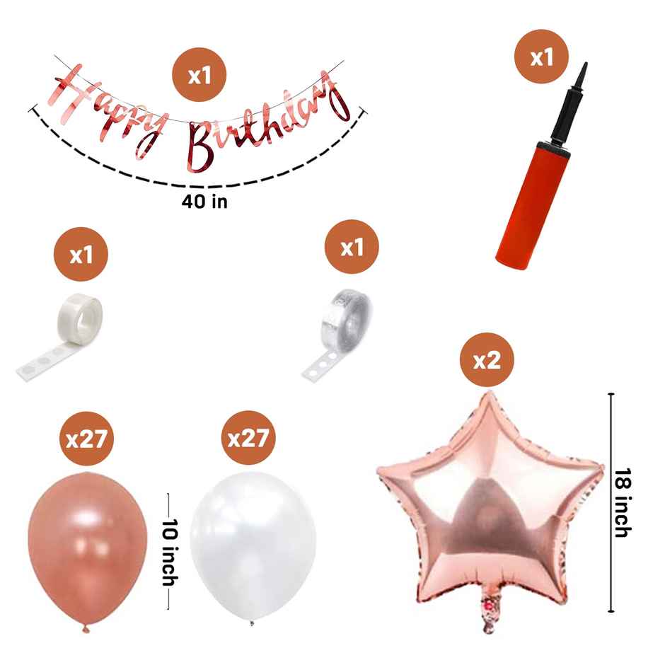 Party Propz Rose Gold Birthday Decorations Items - Pack Of 60