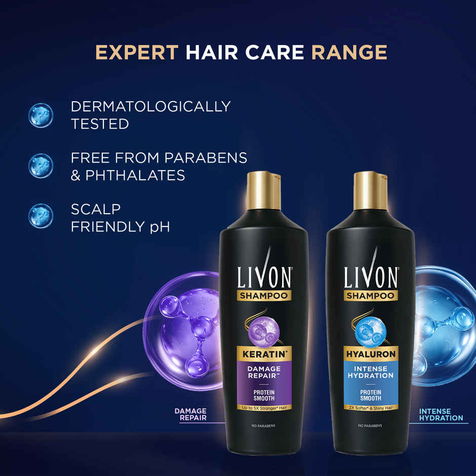 Livon Hyaluron Shampoo for Women & Men | Hydrates Dry & Dull Hair | 2x Soft & Shiny Hair |340ml