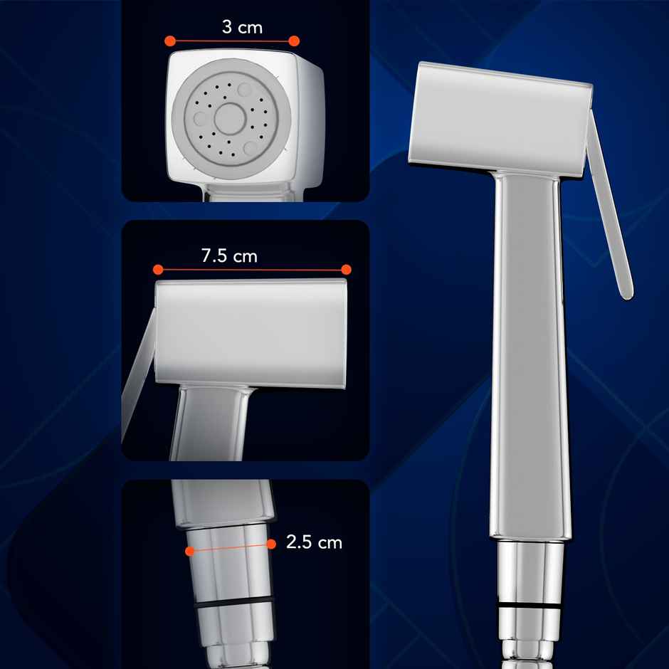 Lorazzo Quad Health Faucet | Stainless Steel | Chrome | 1 meter Hose pipe | Wall Hook