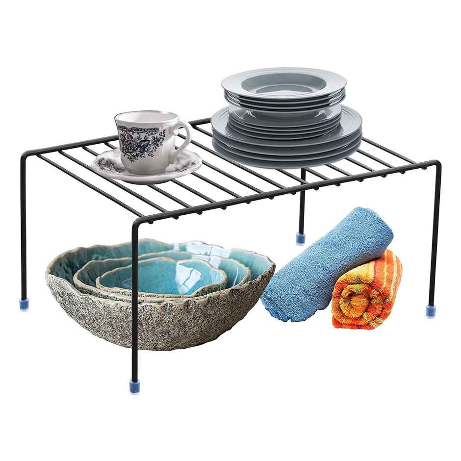Plantex Stainless Steel Kitchen Storage Rack Plate Stand for Cabinet - Black Finish