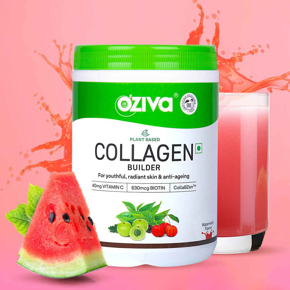 Oziva Vegan Collagen Powder for Skin, Hair and Nails | 40mg Vitamin C | 630mcg Biotin - Watermelon