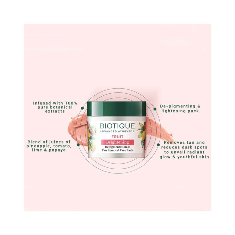 Biotique Fruit Brightening Depigmentation & Tan Removal Face Pack Jar