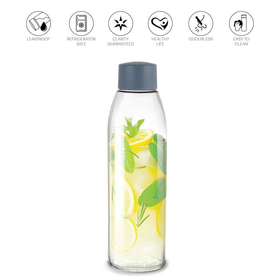 Cello Glass Hydra 900 Fridge Water Bottle with Plastic Cap, Break Resistant | Assorted - 875 ml